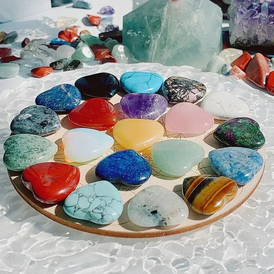 5PCS Heart-Shaped Natural Crystal Stones – Amethyst & Agate Mineral Healing Set for Home Décor & Gifts