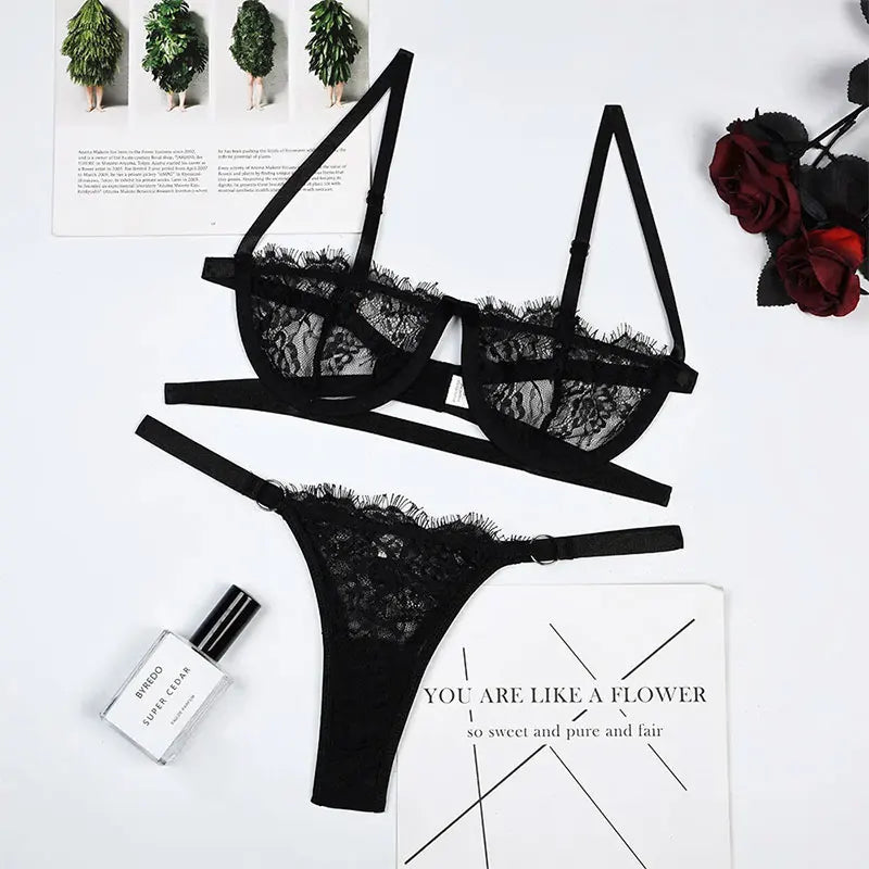 Intimate Temptation – Sexy Embroidered Lace Lingerie Costume Set