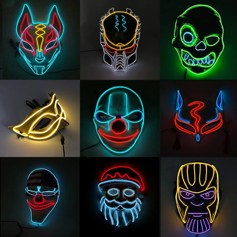 Glow-in-the-Dark Halloween Mask – Neon Luminous Half-Face Masque for Cosplay & Costume Parties
