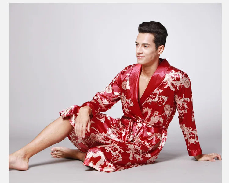 Luxury Comfort – Dragon Print Satin Pijamas for Men