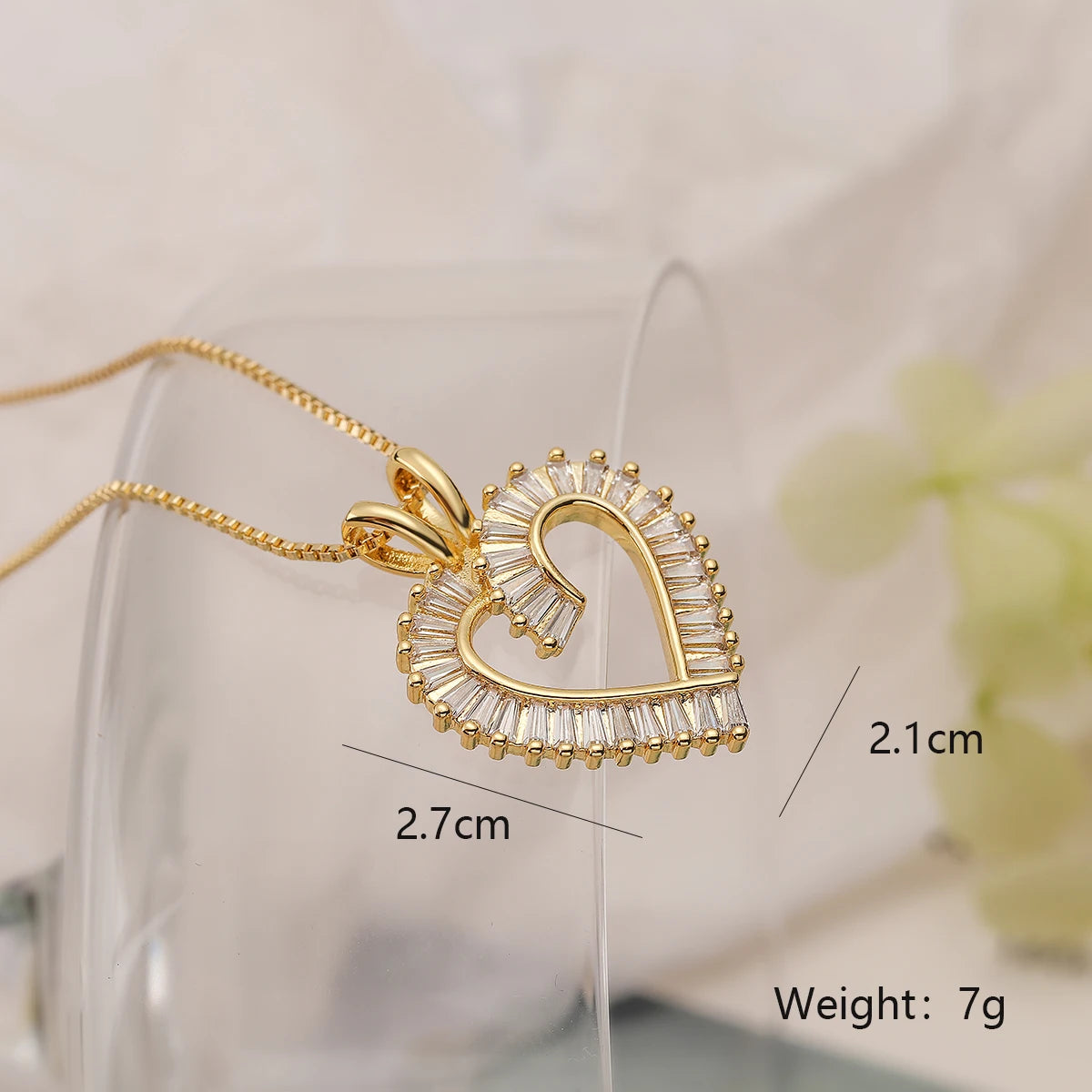 Shimmering Zircon Heart Necklace – Gold Stainless Steel