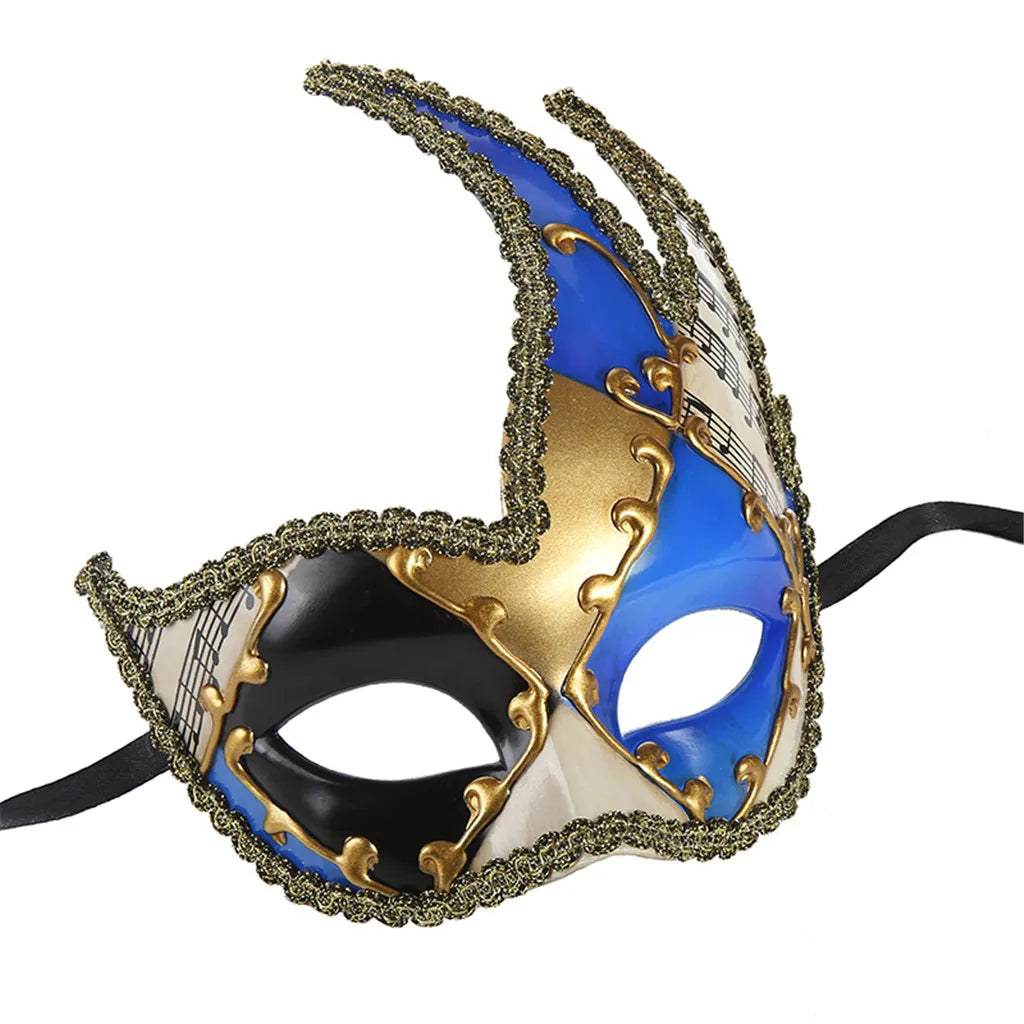 Enigmatic Vintage Venetian Masquerade Mask – Checkered Musical Design for Mardi Gras & Festival Parties