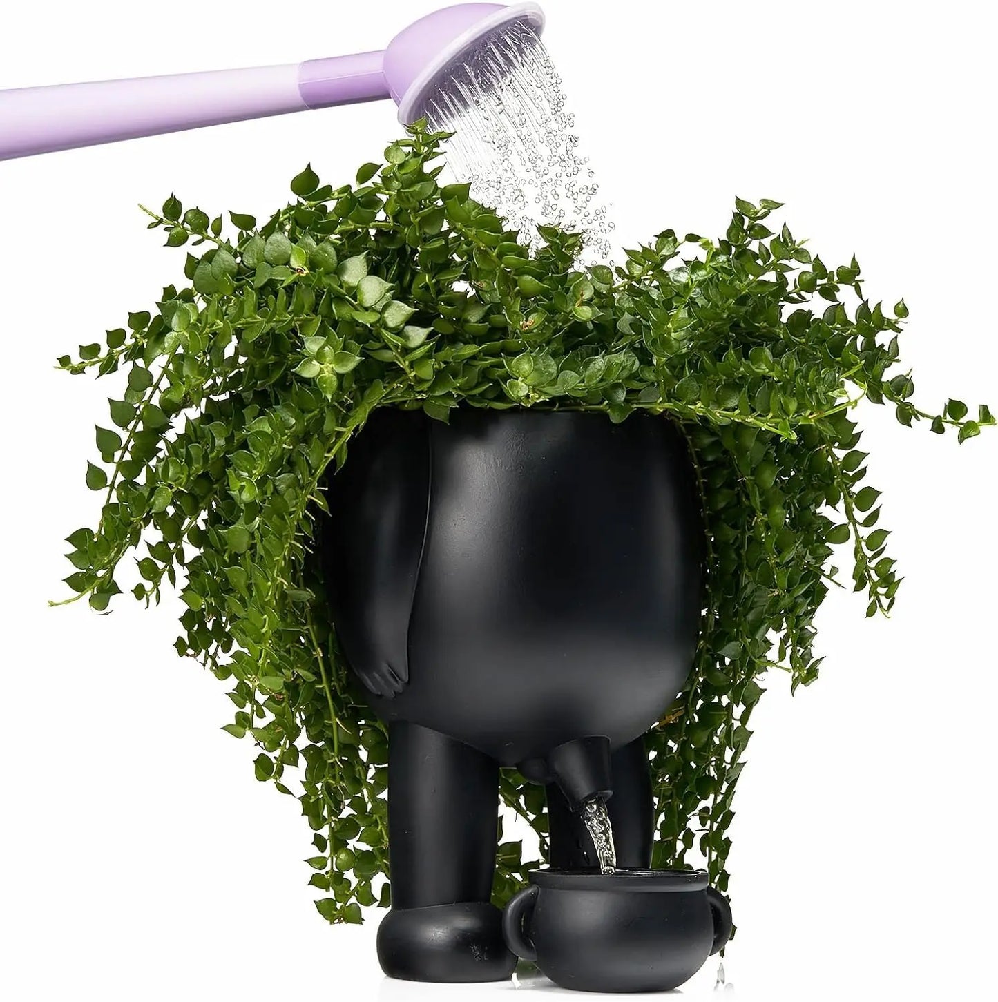 The Pot That Pees – Funny Ceramic Planter for Desk or Patio Black White Peeing Boy Cheeky Present Gift