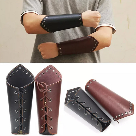 2pcs Medieval Steampunk Viking Knight Bracers – PU Leather Scale Arm Armor for LARP, Cosplay & Theatre