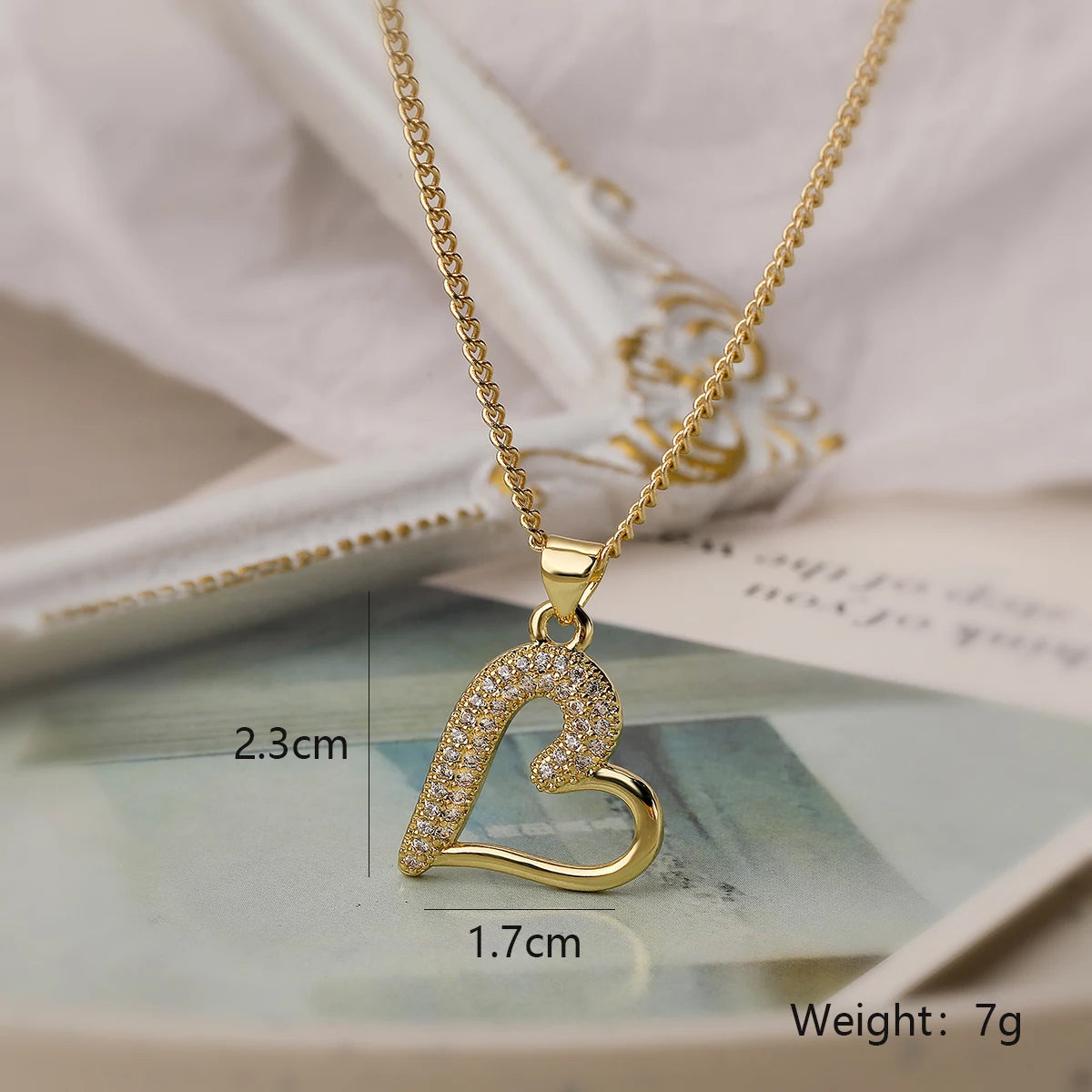 Shimmering Zircon Heart Necklace – Gold Stainless Steel