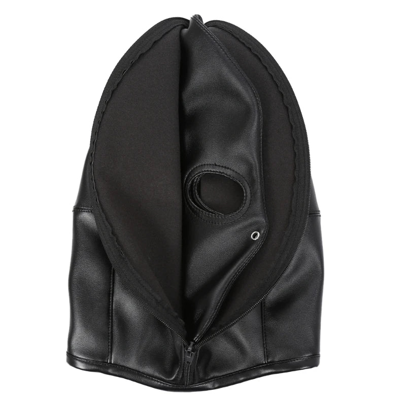 Zippered PU Leather Full Head Mask – Erotic Horror Headgear for Roleplay, Fetish Wear, & Halloween Domination