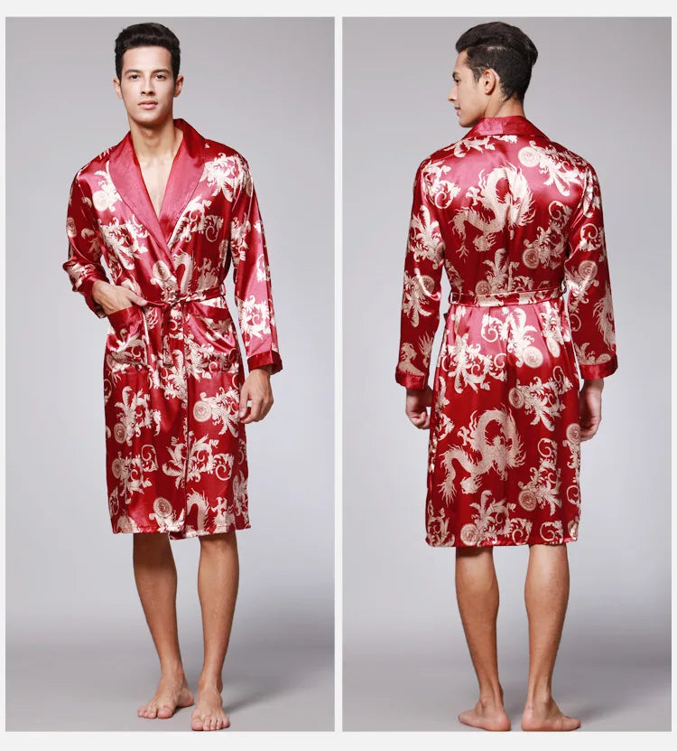 Luxury Comfort – Dragon Print Satin Pijamas for Men