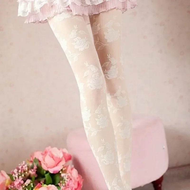 Rose Bloom – Sheer Floral Tattoo Tights