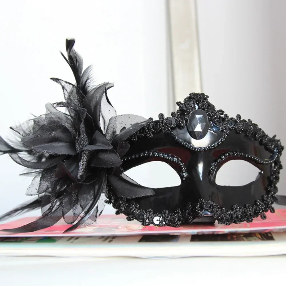 Sexy Venice Cosplay Mask – Erotic Masquerade Princess Eye Mask with Feathers & Luxury Floral Details