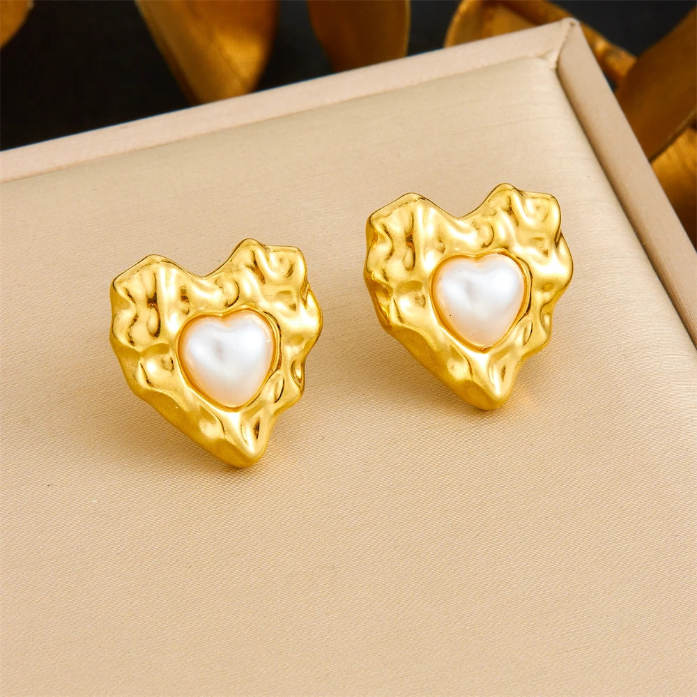 Golden Irregular Heart Pearl Jewellery Set