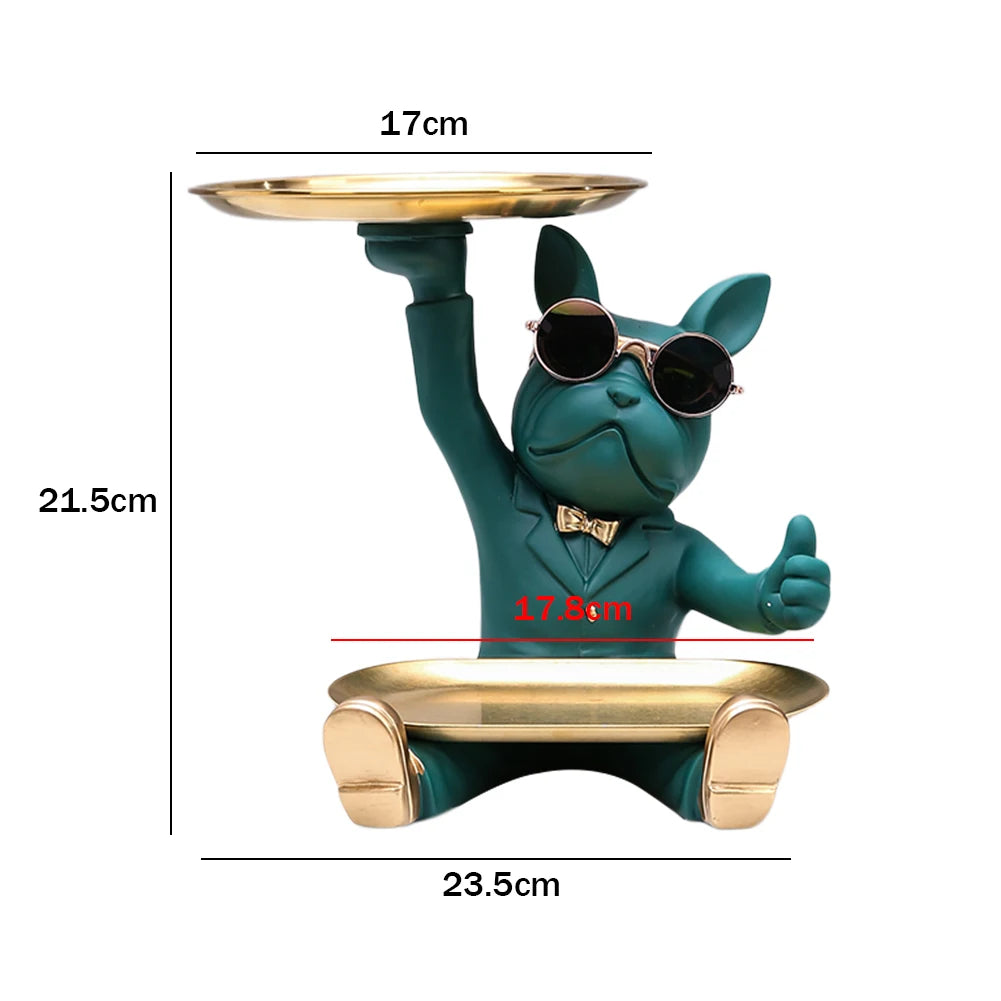 Bulldog Teddy “Cool Butler” Sculpture – Resin Dog Ornament with Storage Tray | Nordic Table Decor & Coin Piggy Bank