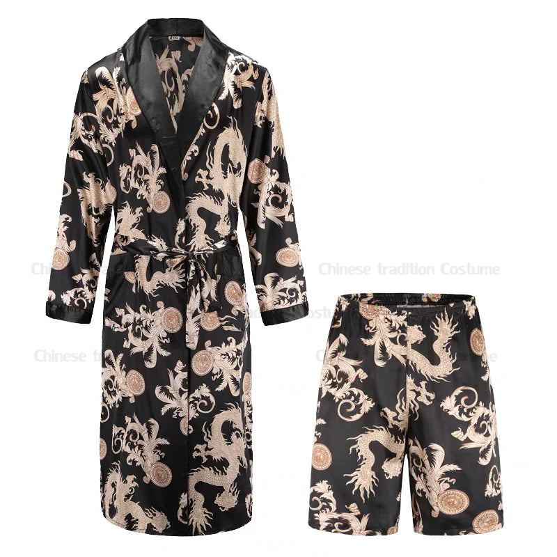 Luxury Comfort – Dragon Print Satin Pijamas for Men