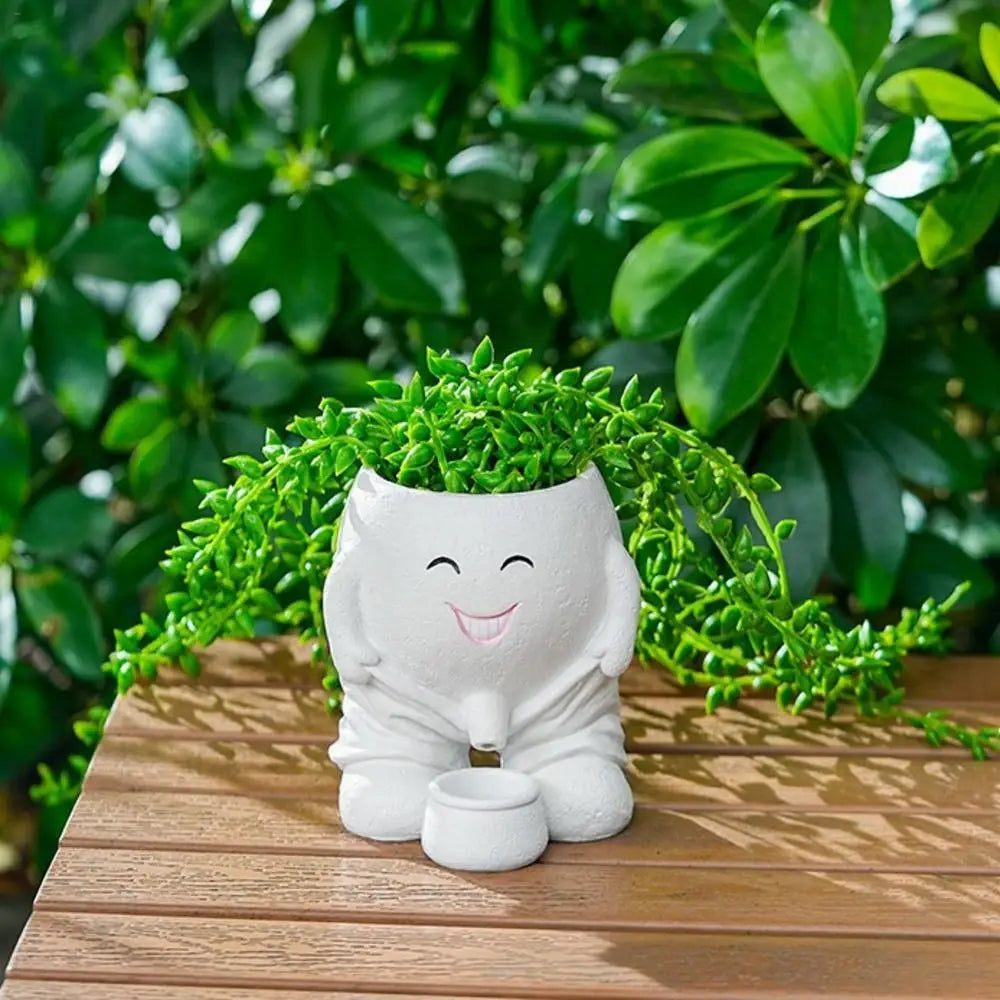 Human Face Flower Pot – Unique Fun Head Planter Vase with Drainage for Outdoor Plants, Garden, Patio, and Office Decor Funny Gift Present Peeing Boy