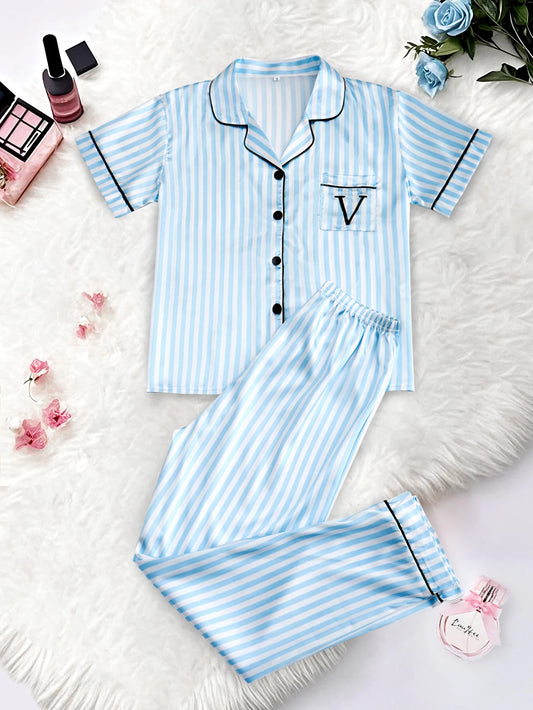 Classic Striped Satin Pajama Set