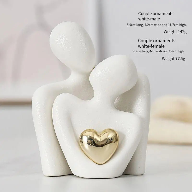 Ceramic Couple Hugging Figurine – Abstract Modern Love Sculpture for Home Décor & Gifts