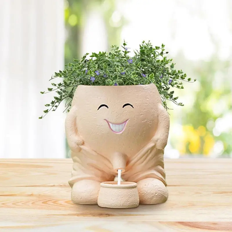Human Face Flower Pot – Unique Fun Head Planter Vase with Drainage for Outdoor Plants, Garden, Patio, and Office Decor Funny Gift Present Peeing Boy