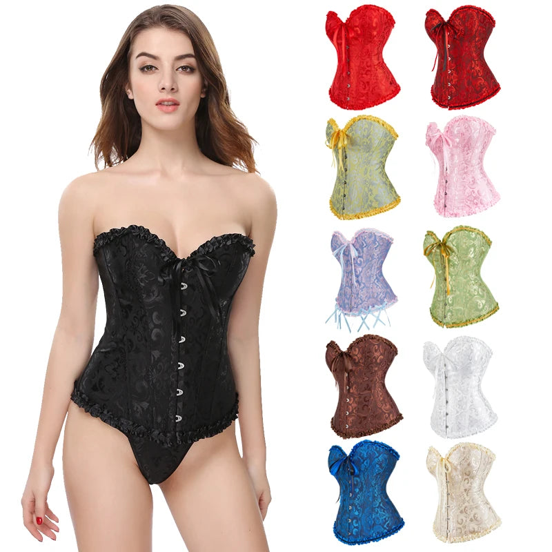 Sexy Gothic Overbust Corset Top – Lace-Up Boned Bustier with Elastic Fit, Steampunk Body Shaper for Women