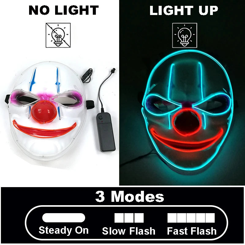 Glow-in-the-Dark Halloween Mask – Neon Luminous Half-Face Masque for Cosplay & Costume Parties