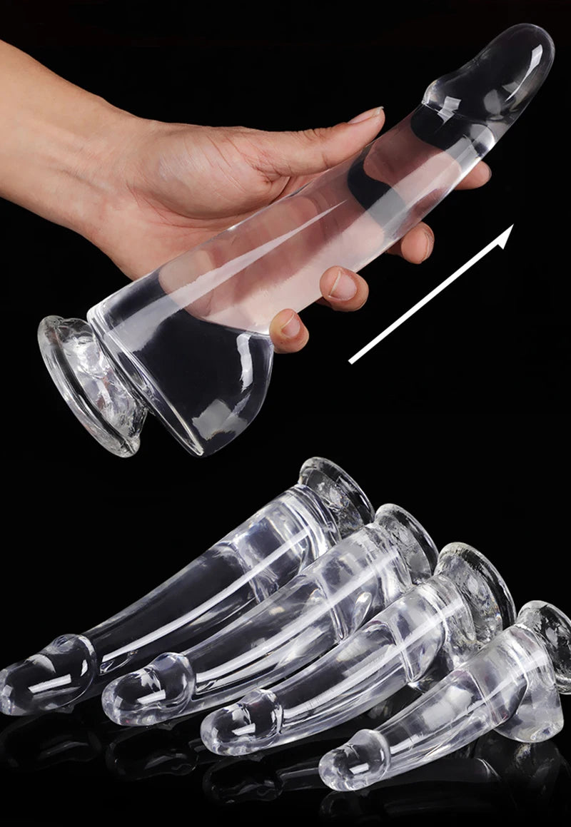 CrystalClimax Transparent Realistic Dildo – Suction, Strap-On Ready & 4 Sizes of Pure Pleasure