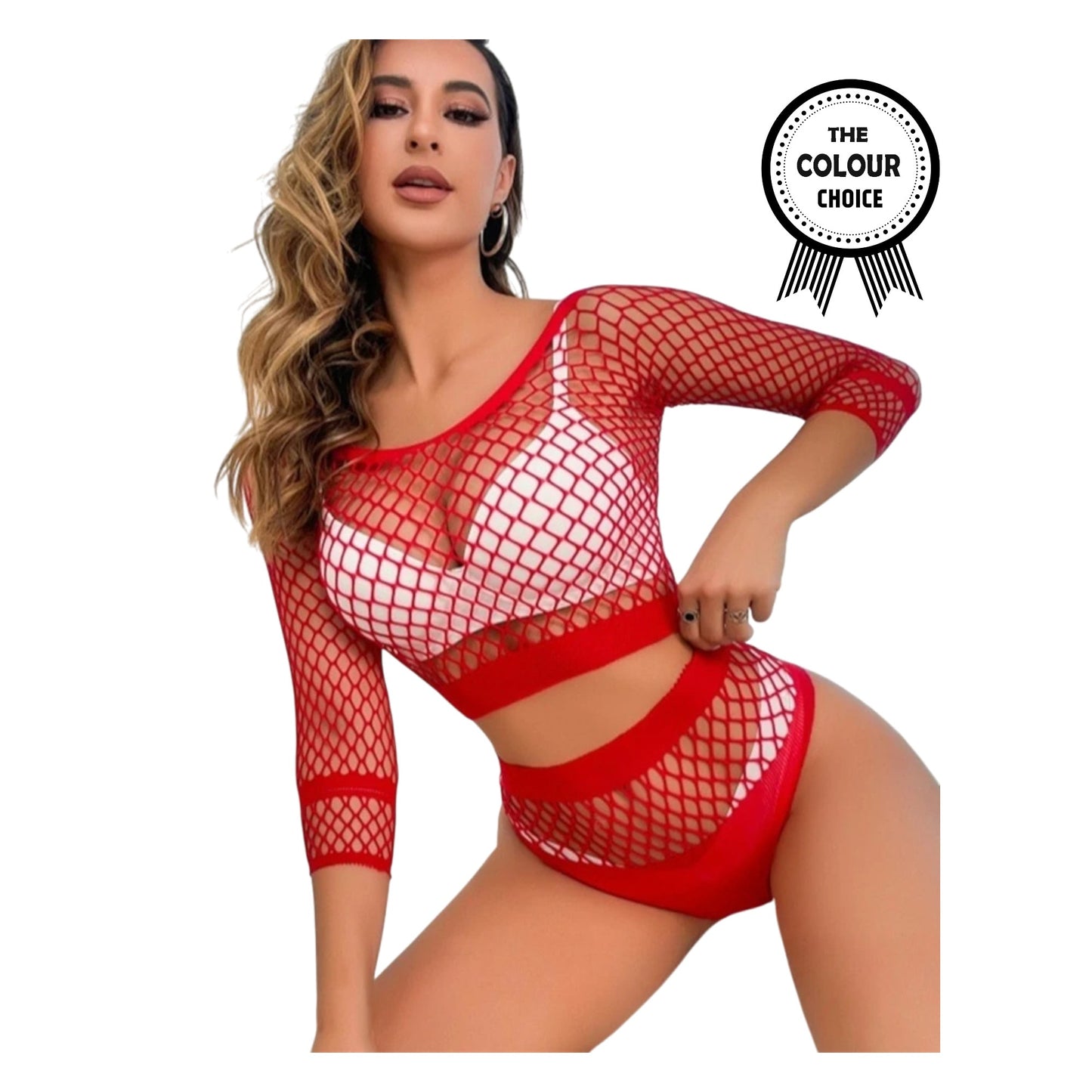 Seductive Black Fishnet Lingerie Set with Stockings