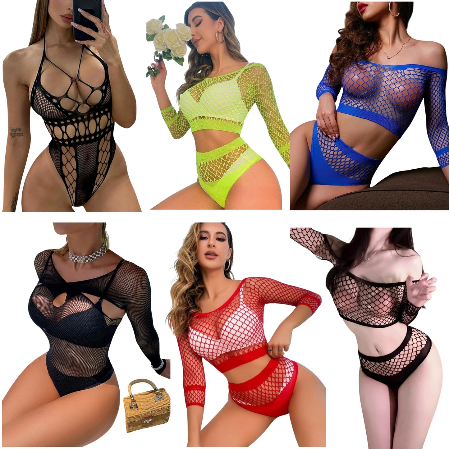 Seductive Black Fishnet Lingerie Set with Stockings